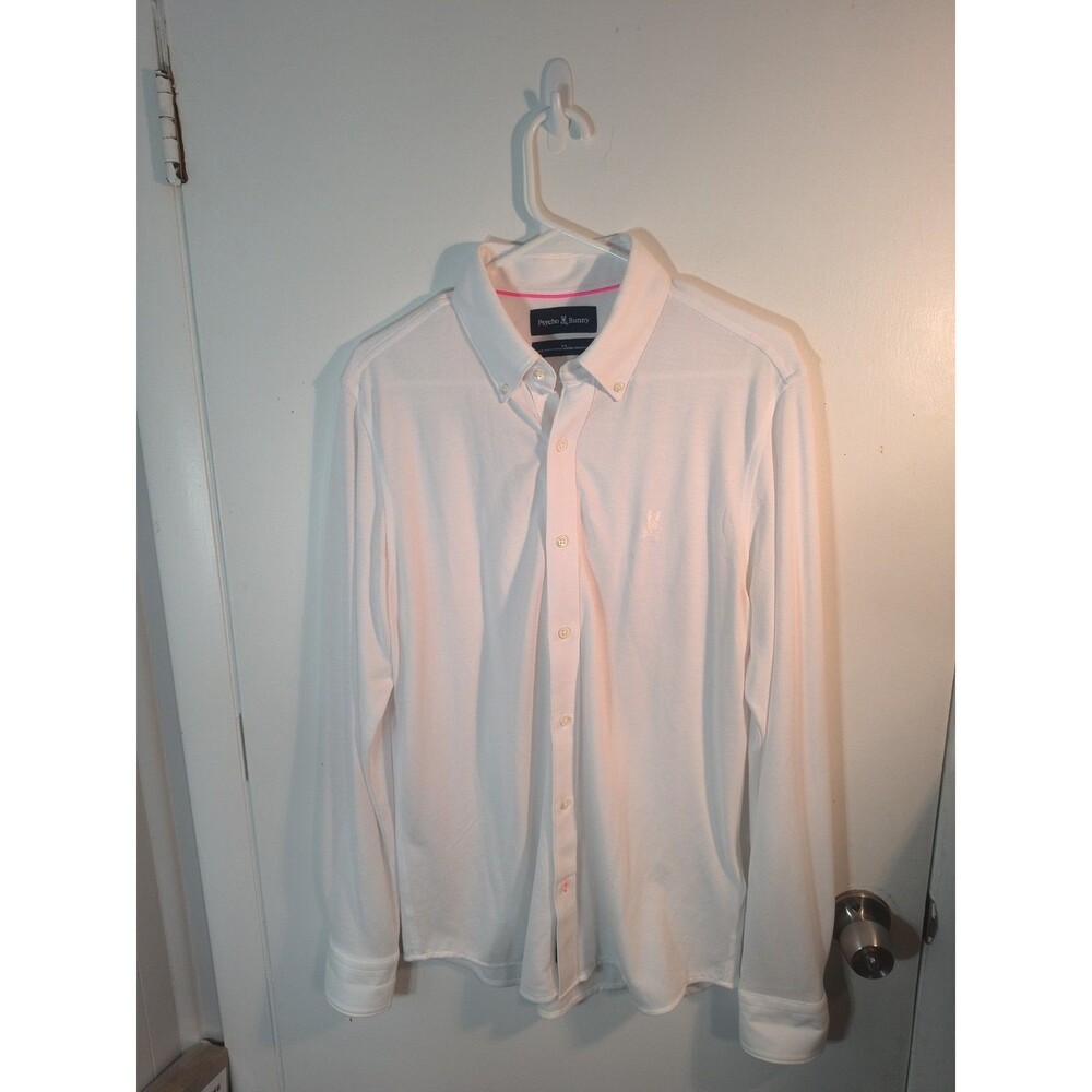 Psycho Bunny M Button Down Shirt Mens Medium White Long Sleeve Pique Polo Logo